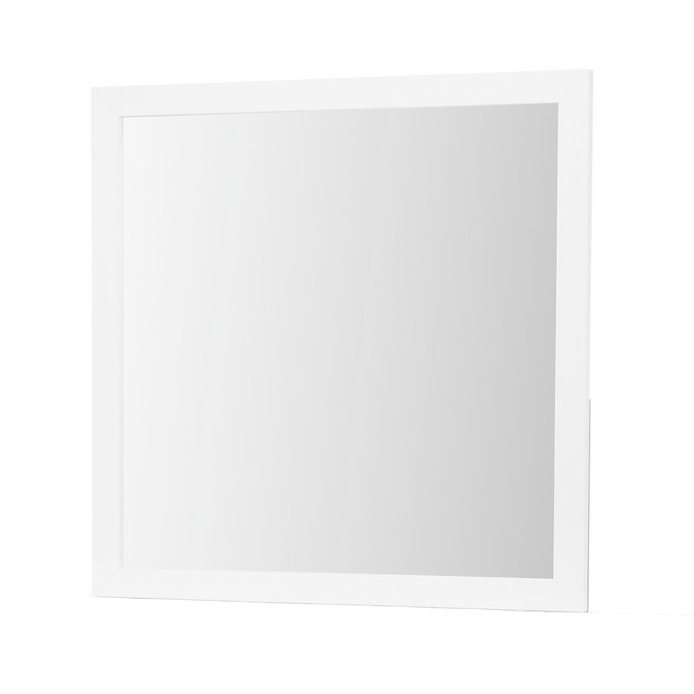White Wood Square Dresser Mount Framed Mirror - 40-inch