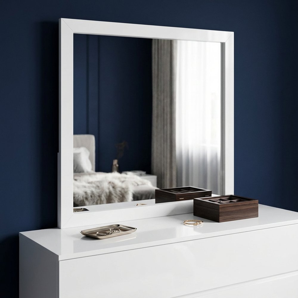 White Wood Square Dresser Mount Framed Mirror - 40-inch