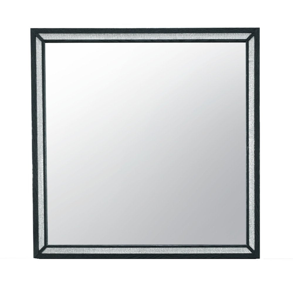Black Faux Crystal and Wood Dresser Mount Framed Mirror - 37-inch