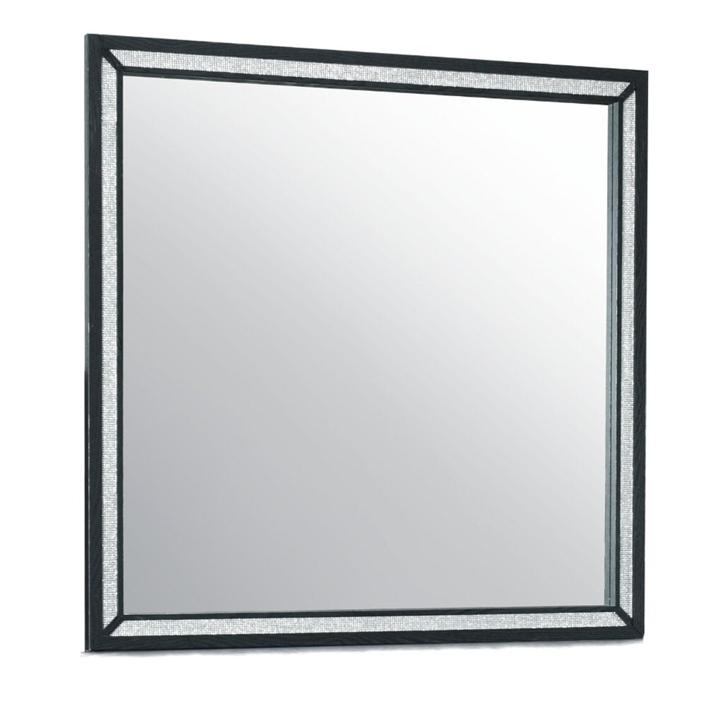 Black Faux Crystal and Wood Dresser Mount Framed Mirror - 37-inch