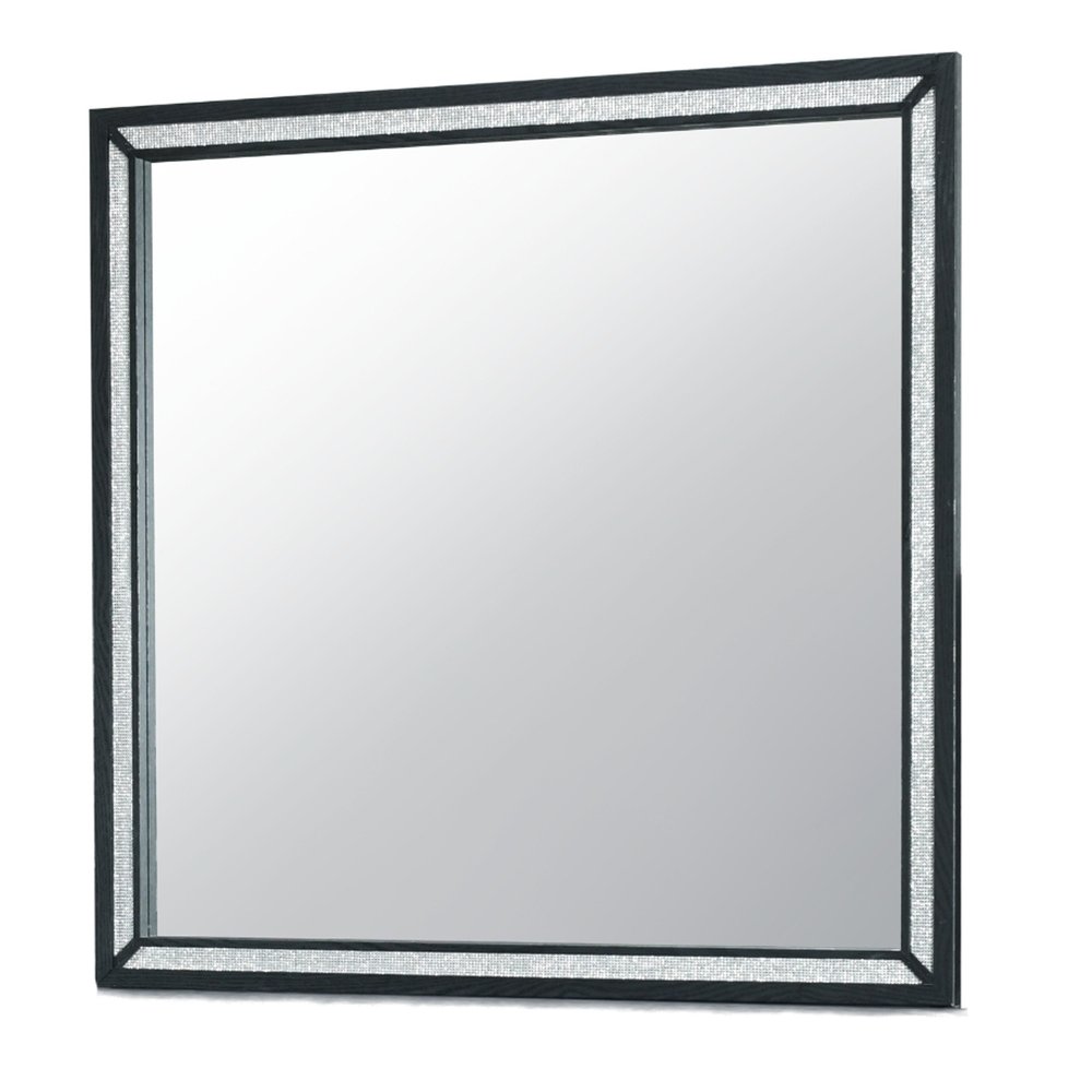 Black Faux Crystal and Wood Dresser Mount Framed Mirror - 37-inch