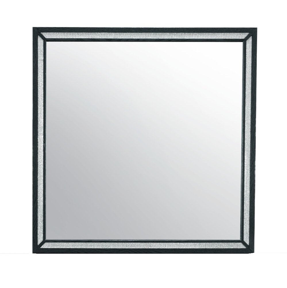 Black Faux Crystal and Wood Dresser Mount Framed Mirror - 37-inch