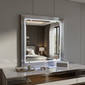 Silver and White Wood Square Lighted Dresser Mount Framed Mirror - 42-inch