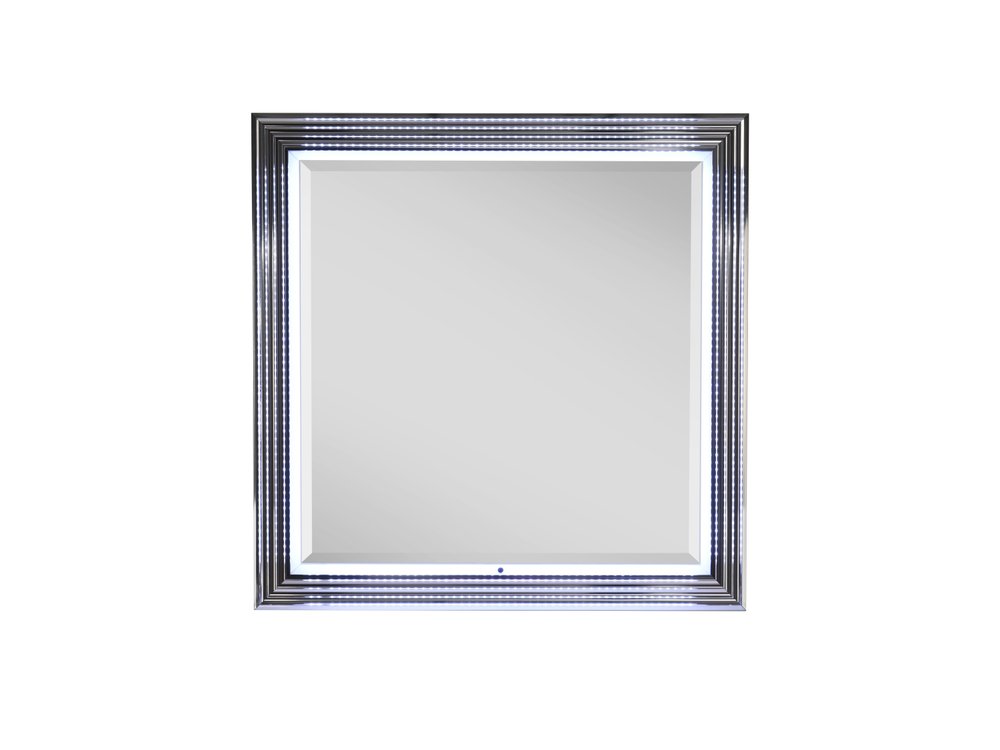 Silver and White Wood Square Lighted Dresser Mount Framed Mirror - 42-inch