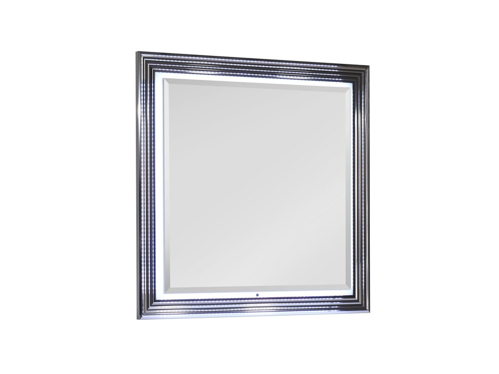 Silver and White Wood Square Lighted Dresser Mount Framed Mirror - 42-inch