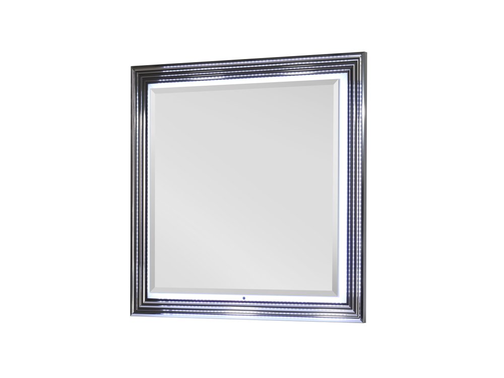 Silver and White Wood Square Lighted Dresser Mount Framed Mirror - 42-inch