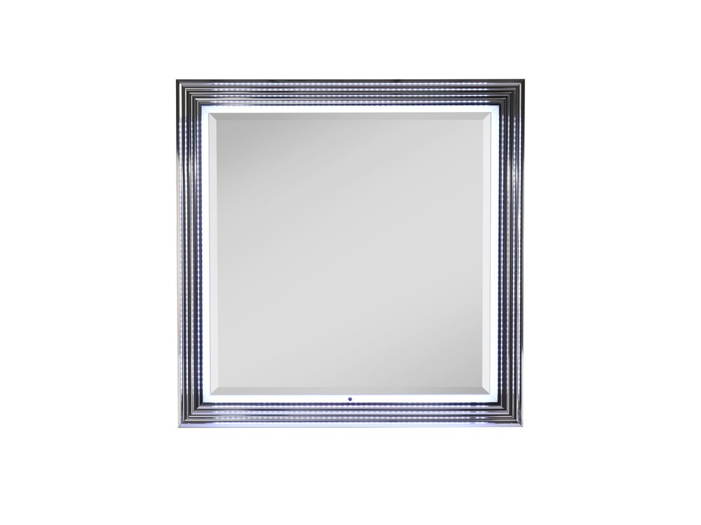Silver and White Wood Square Lighted Dresser Mount Framed Mirror - 42-inch