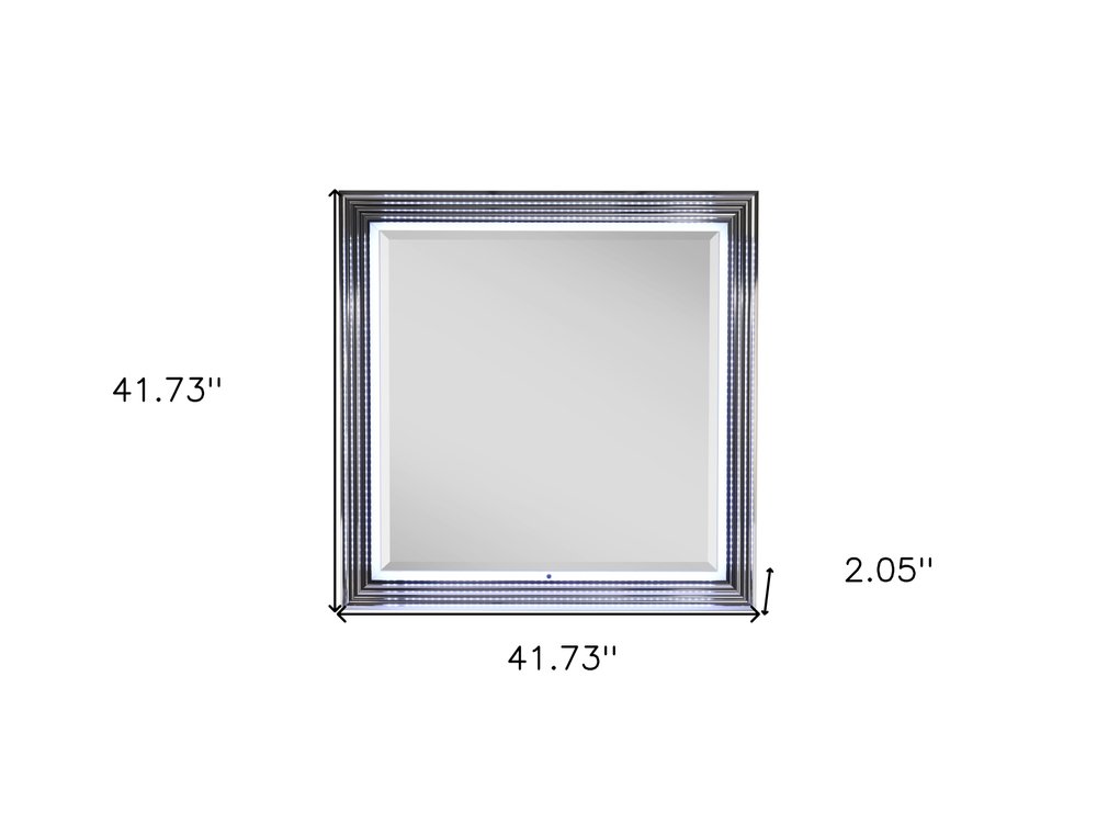 Silver and White Wood Square Lighted Dresser Mount Framed Mirror - 42-inch