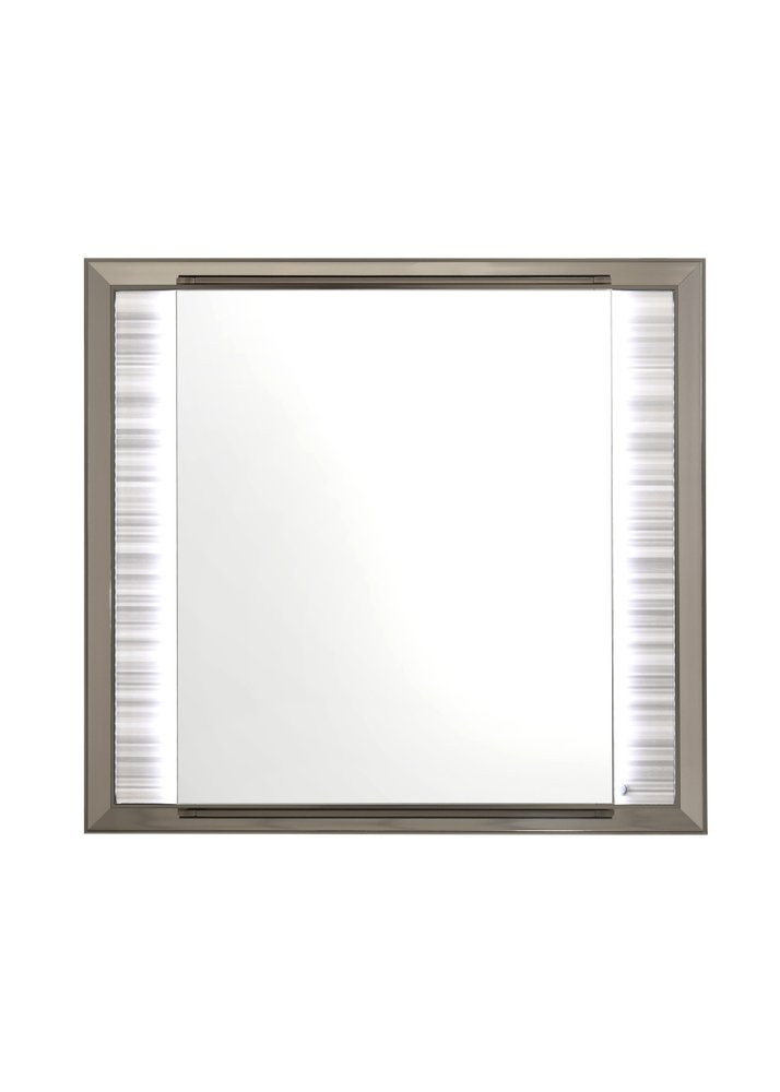 White and Silver Wood Lighted Dresser Mount Framed Mirror - 38-inch