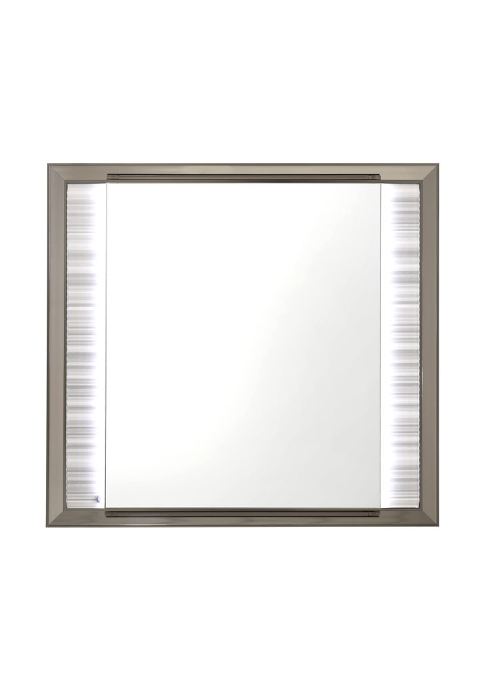 White and Silver Wood Lighted Dresser Mount Framed Mirror - 38-inch