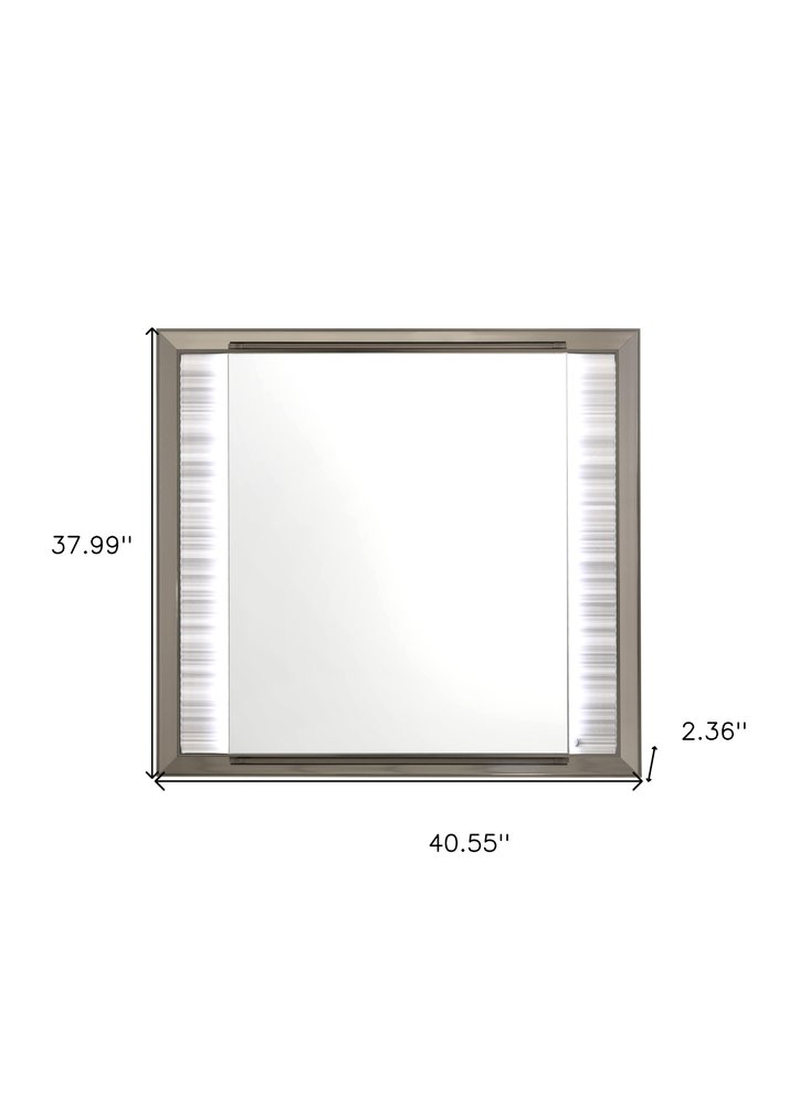 White and Silver Wood Lighted Dresser Mount Framed Mirror - 38-inch