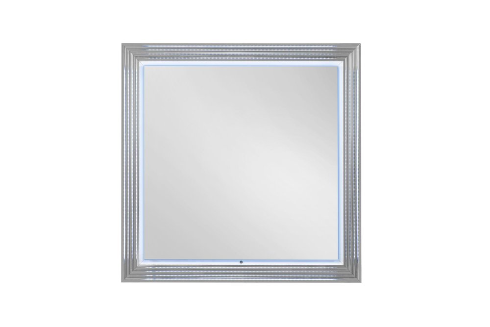 White Wood Square Lighted Dresser Mount Framed Mirror - 42-inch