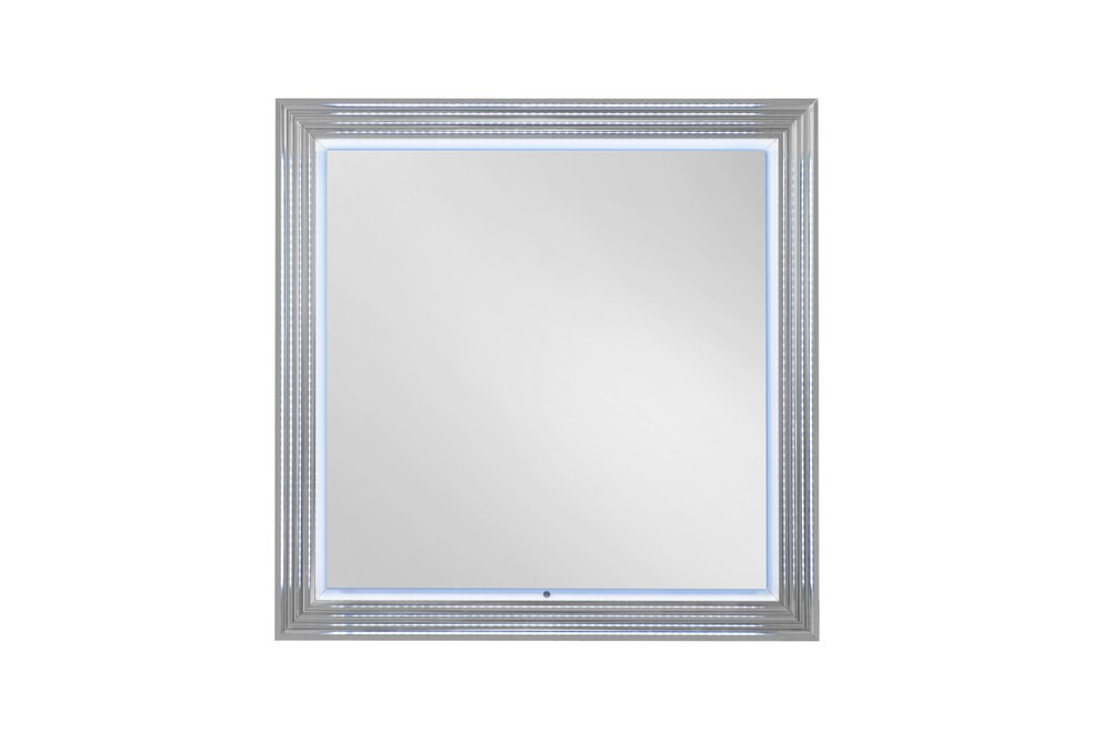 White Wood Square Lighted Dresser Mount Framed Mirror - 42-inch