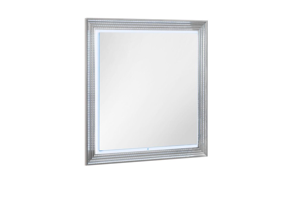 White Wood Square Lighted Dresser Mount Framed Mirror - 42-inch