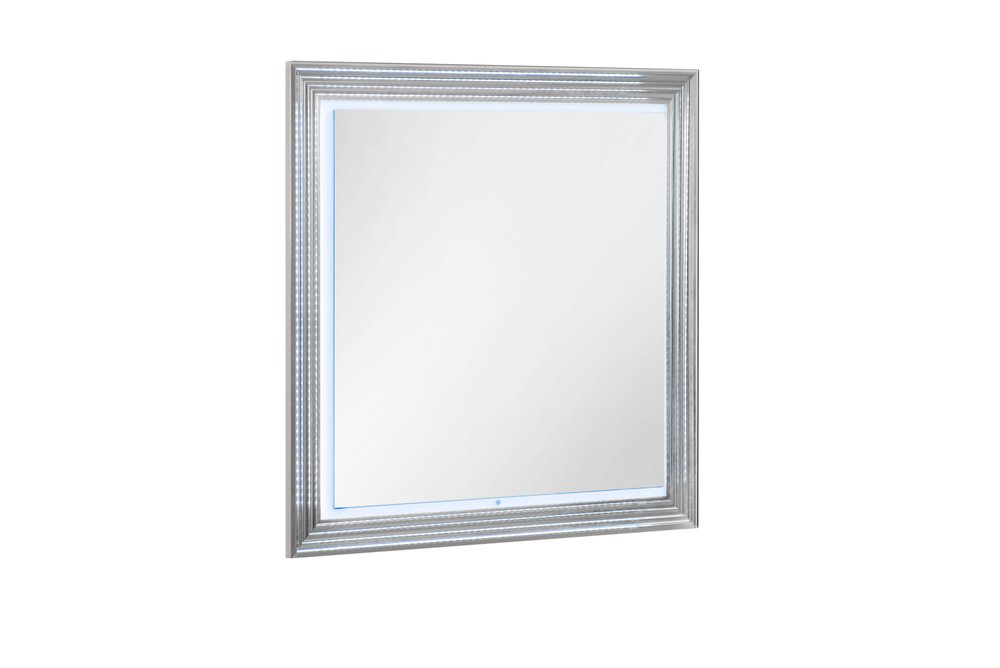 White Wood Square Lighted Dresser Mount Framed Mirror - 42-inch