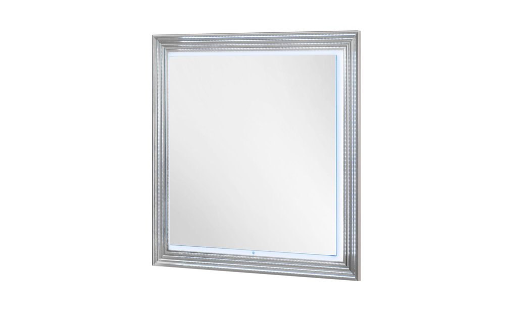 White Wood Square Lighted Dresser Mount Framed Mirror - 42-inch