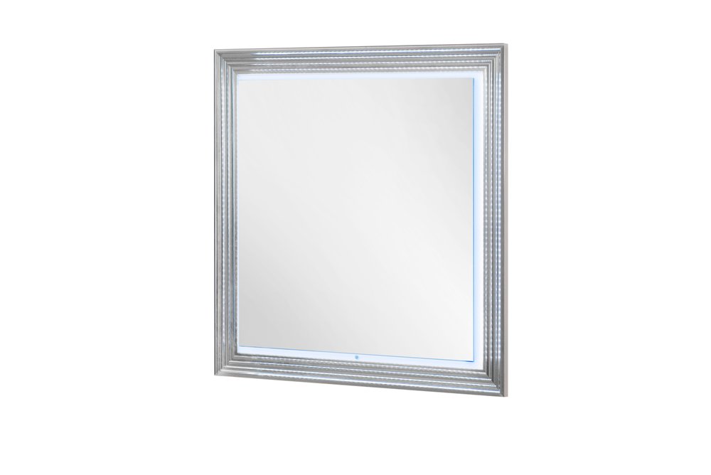 White Wood Square Lighted Dresser Mount Framed Mirror - 42-inch