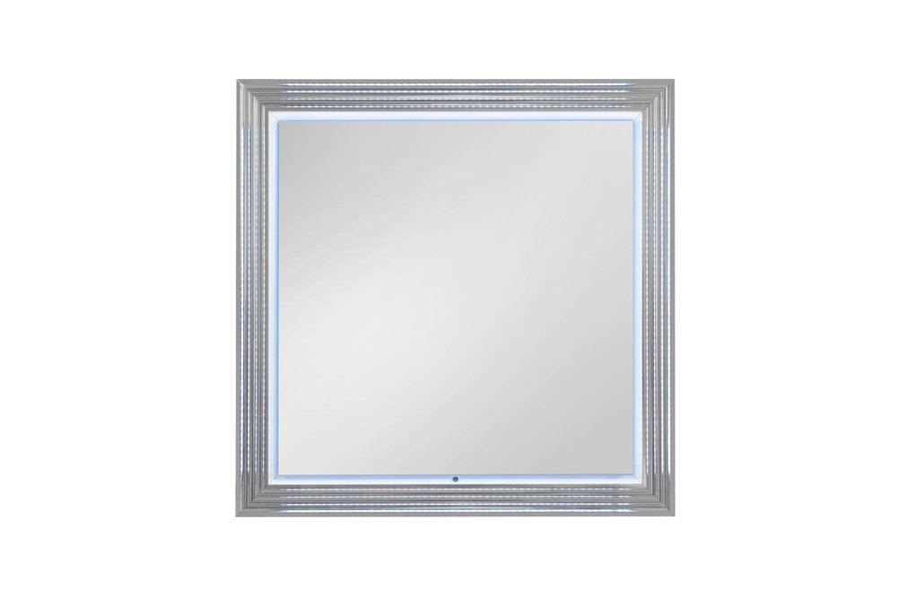 White Wood Square Lighted Dresser Mount Framed Mirror - 42-inch