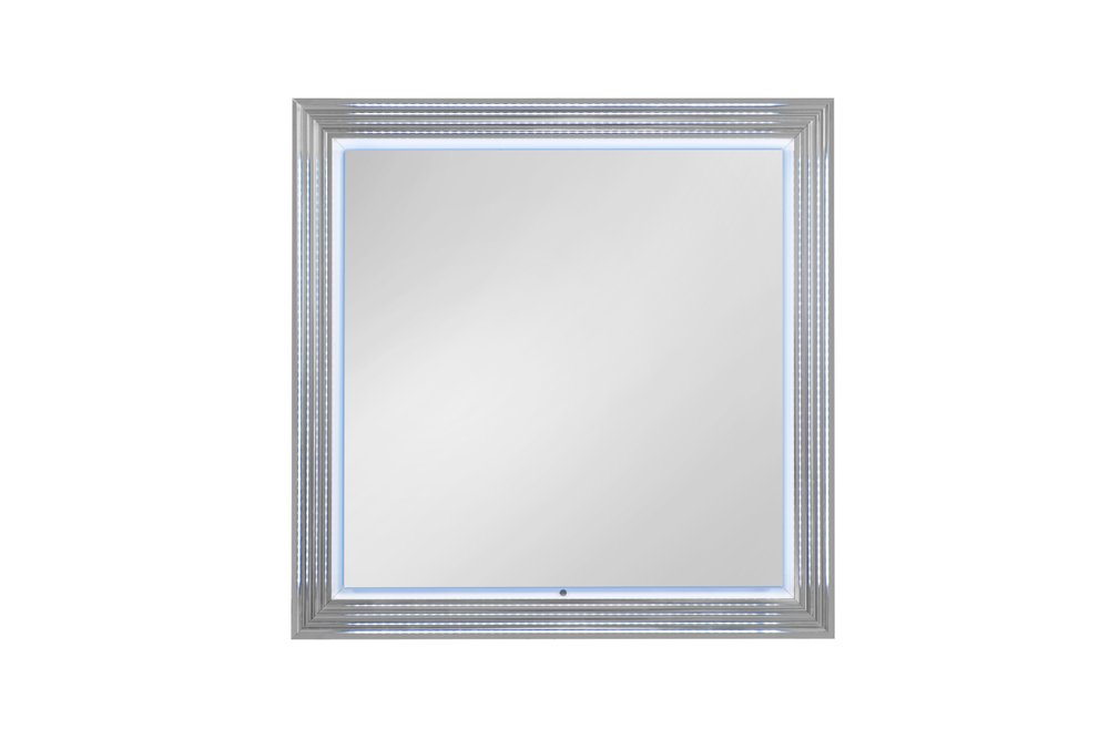 White Wood Square Lighted Dresser Mount Framed Mirror - 42-inch