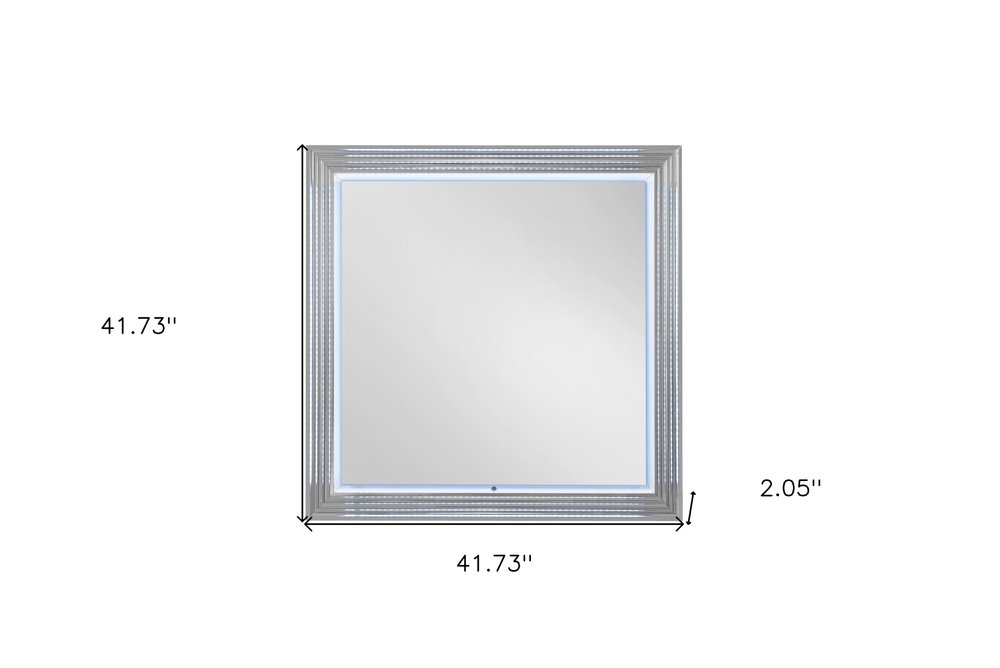 White Wood Square Lighted Dresser Mount Framed Mirror - 42-inch