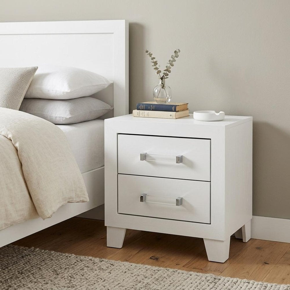 White Two Drawer Wood Nightstand - 22-inch