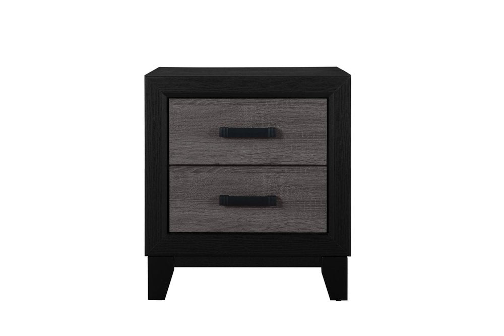 Black and Gray Wood Two Drawer Nightstand - 22-inch