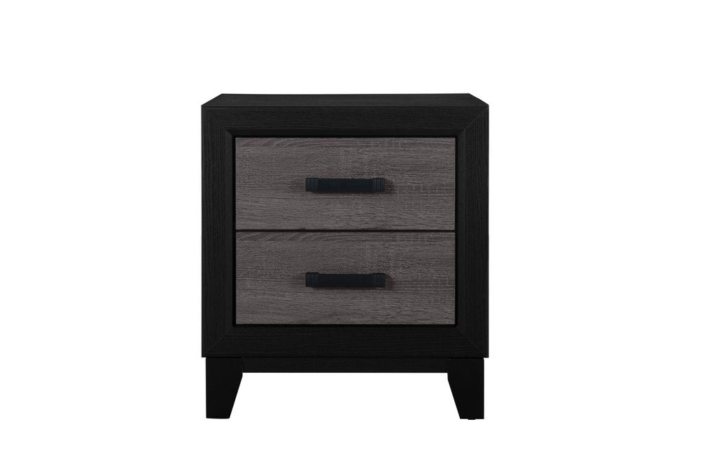 Black and Gray Wood Two Drawer Nightstand - 22-inch