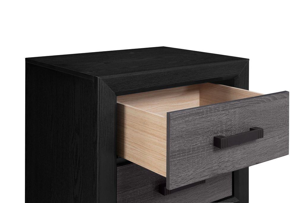 Black and Gray Wood Two Drawer Nightstand - 22-inch
