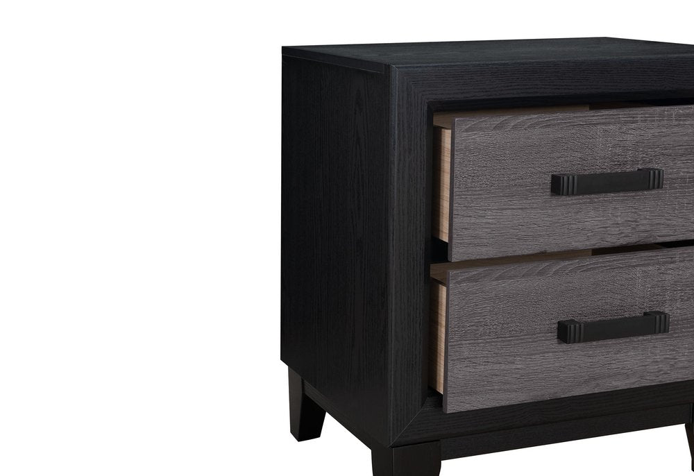 Black and Gray Wood Two Drawer Nightstand - 22-inch
