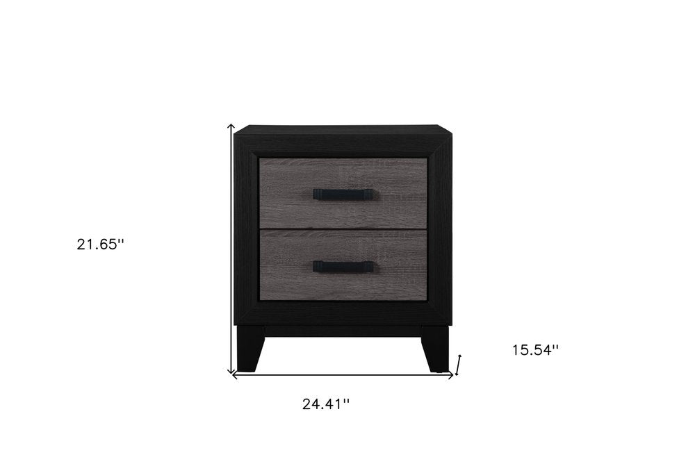Black and Gray Wood Two Drawer Nightstand - 22-inch