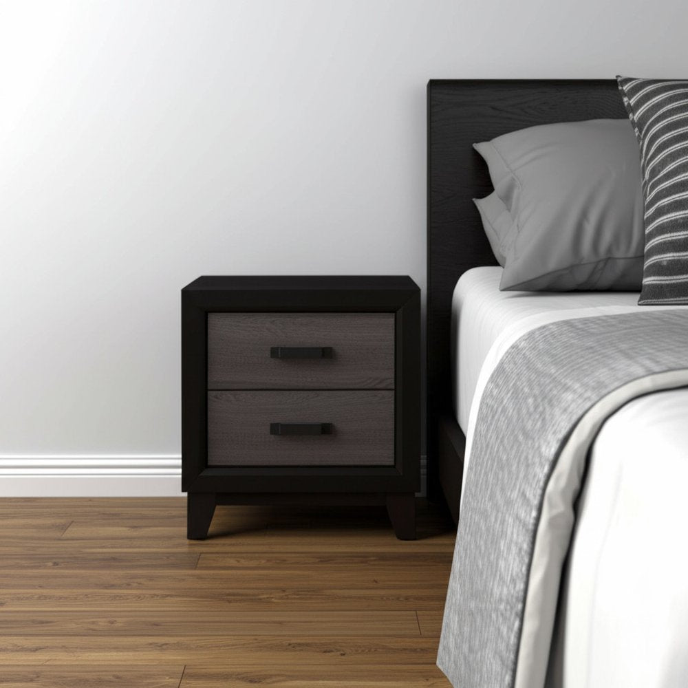 Black and Gray Wood Two Drawer Nightstand - 22-inch