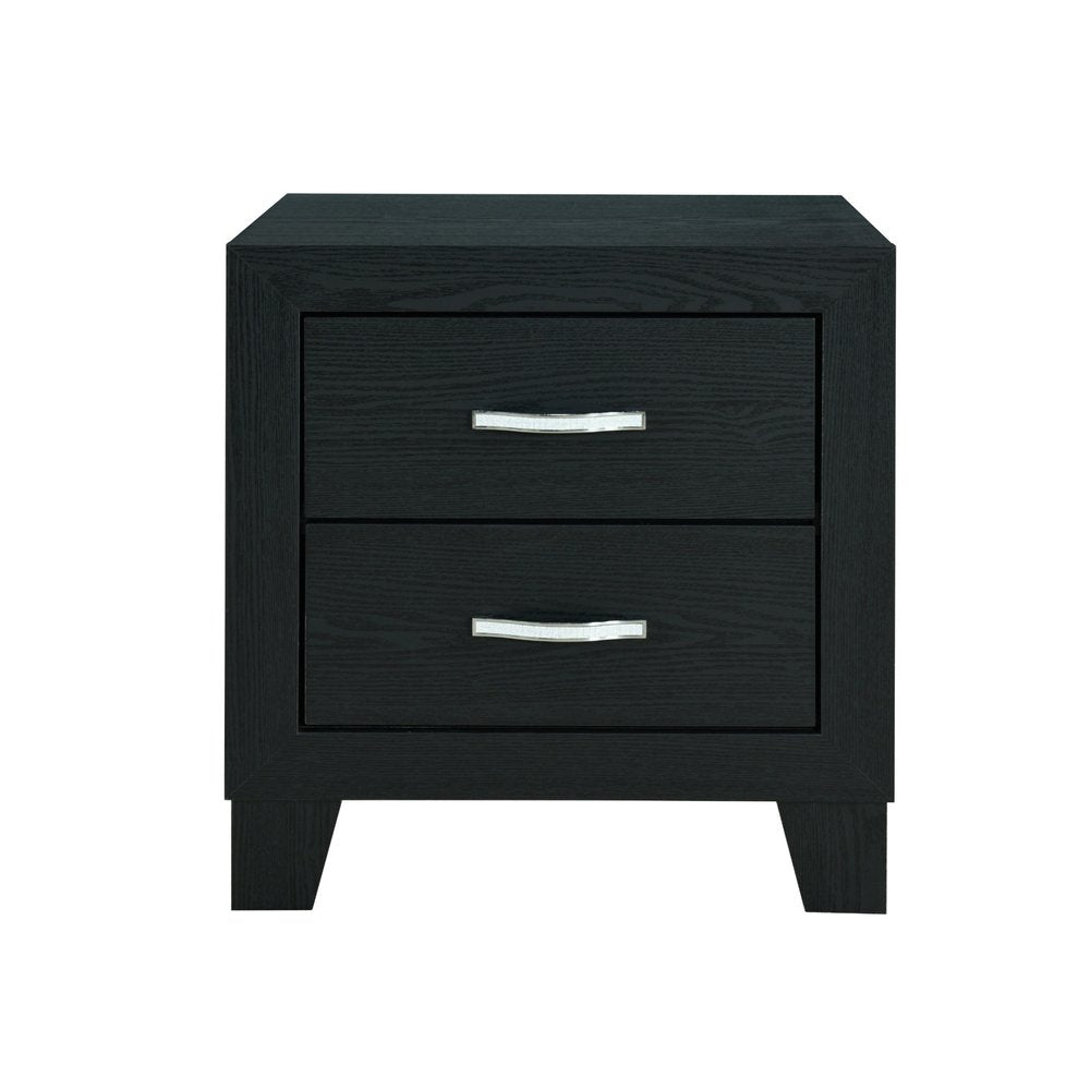 Black Solid and Manufactured Wood Two Drawer Nightstand - 22-inch