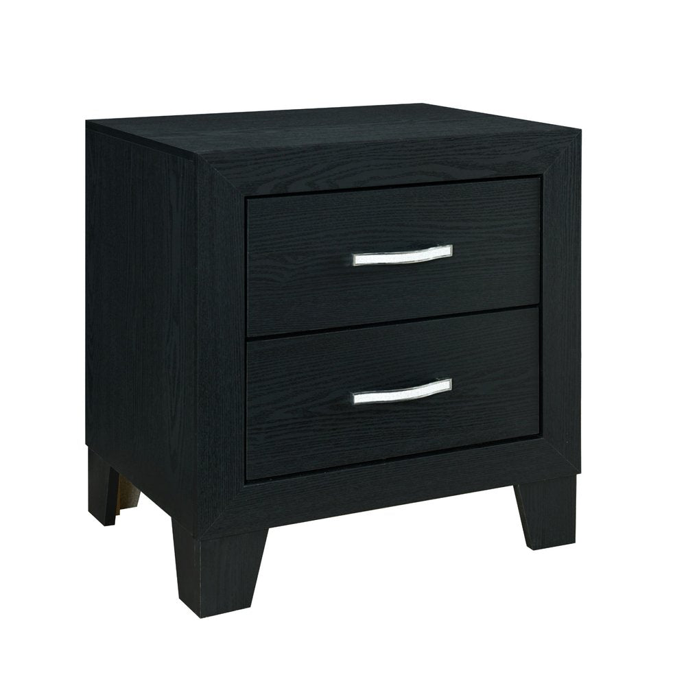 Black Solid and Manufactured Wood Two Drawer Nightstand - 22-inch