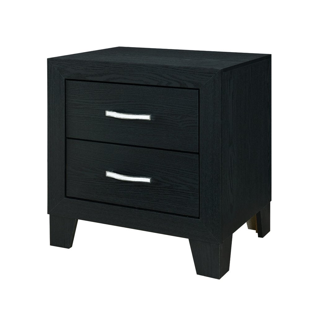 Black Solid and Manufactured Wood Two Drawer Nightstand - 22-inch