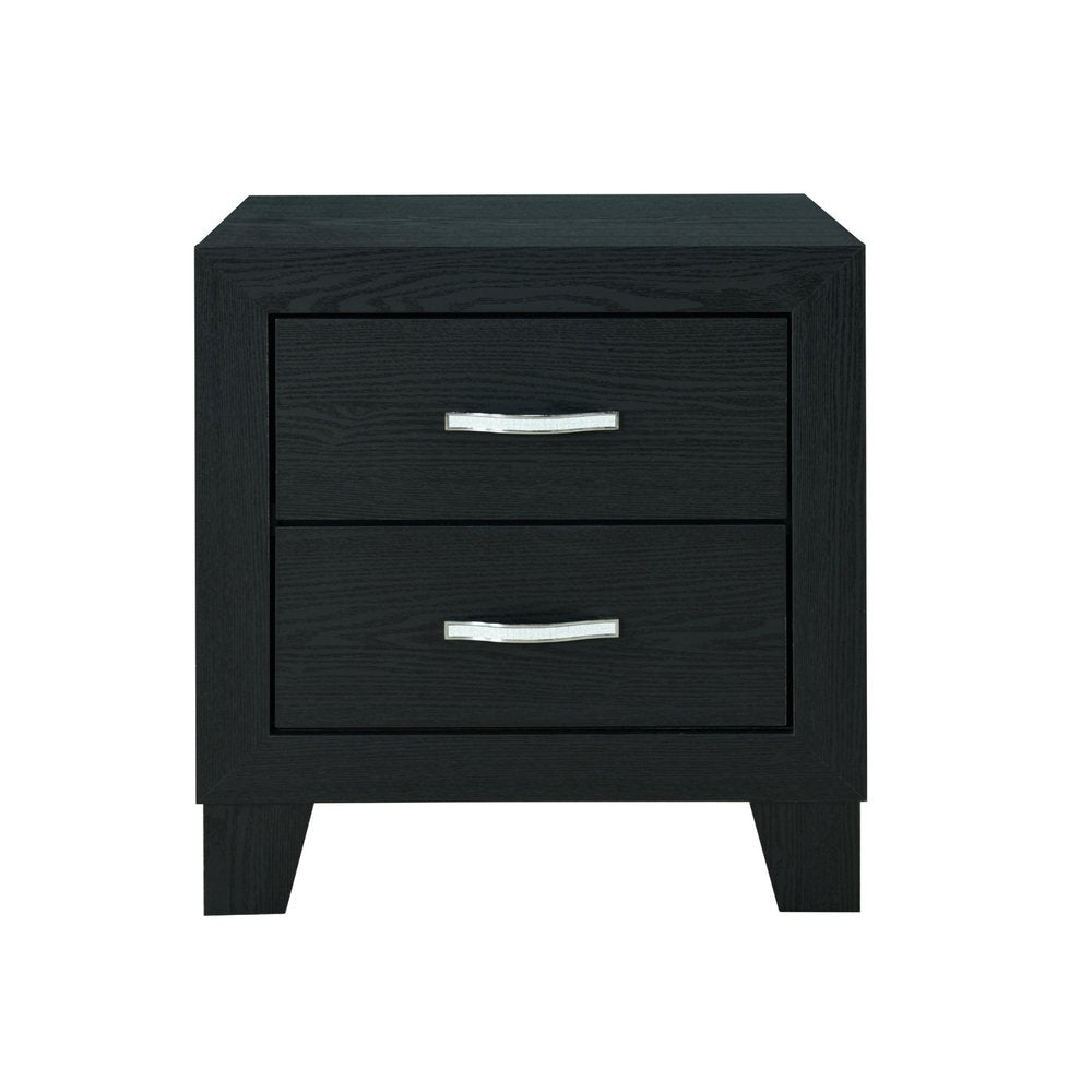 Black Solid and Manufactured Wood Two Drawer Nightstand - 22-inch