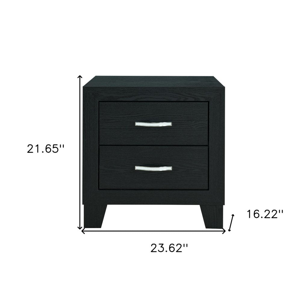 Black Solid and Manufactured Wood Two Drawer Nightstand - 22-inch