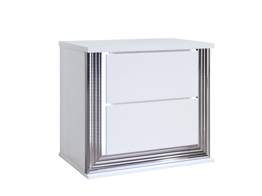 White Solid and Manufactured Wood Lighted Two Drawer Nightstand - 25-inch