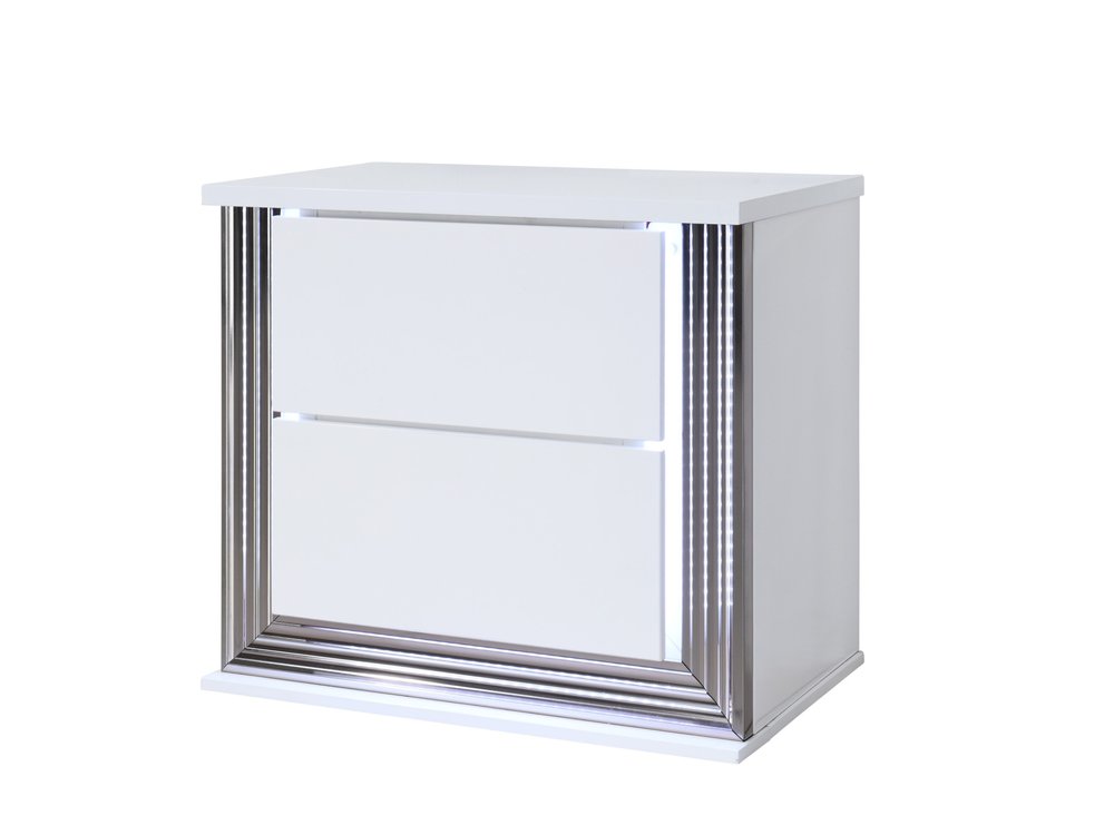 White Solid and Manufactured Wood Lighted Two Drawer Nightstand - 25-inch