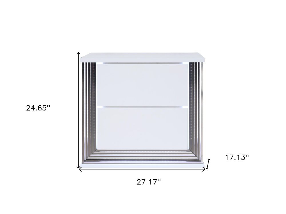 White Solid and Manufactured Wood Lighted Two Drawer Nightstand - 25-inch