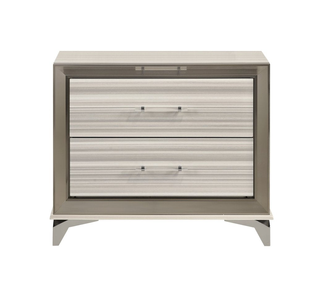 Silver and White Wood Lighted Two Drawer Nightstand - 25-inch
