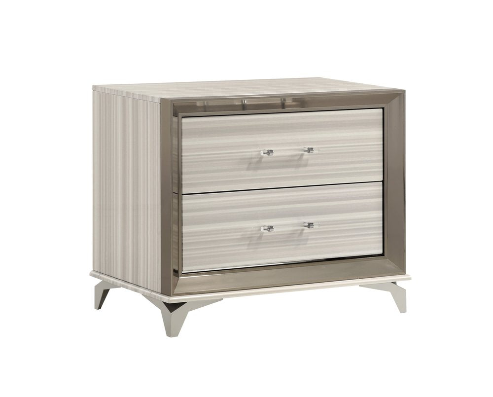 Silver and White Wood Lighted Two Drawer Nightstand - 25-inch