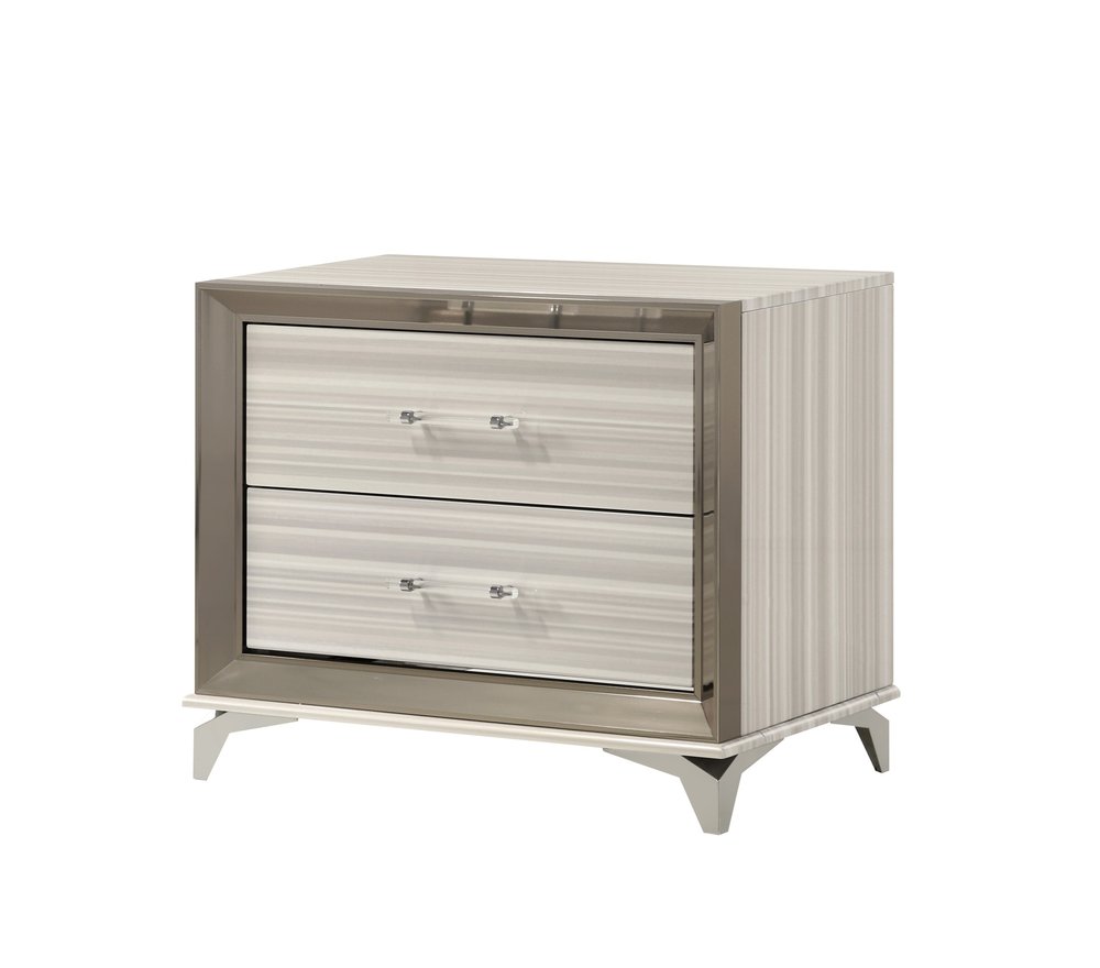Silver and White Wood Lighted Two Drawer Nightstand - 25-inch