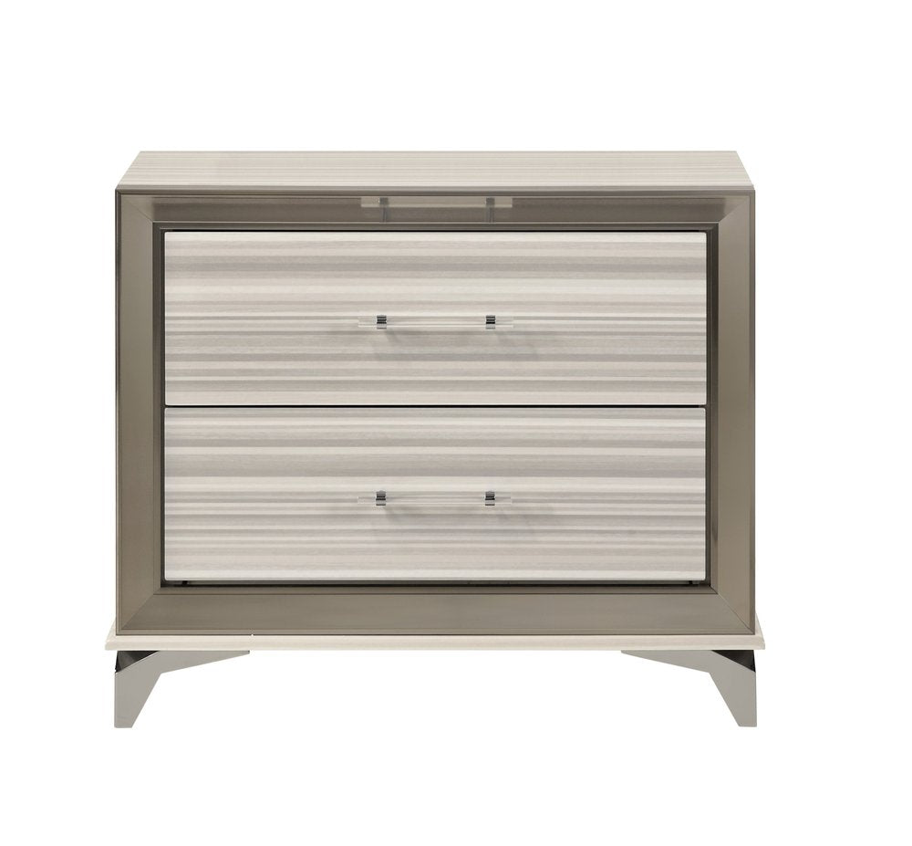 Silver and White Wood Lighted Two Drawer Nightstand - 25-inch