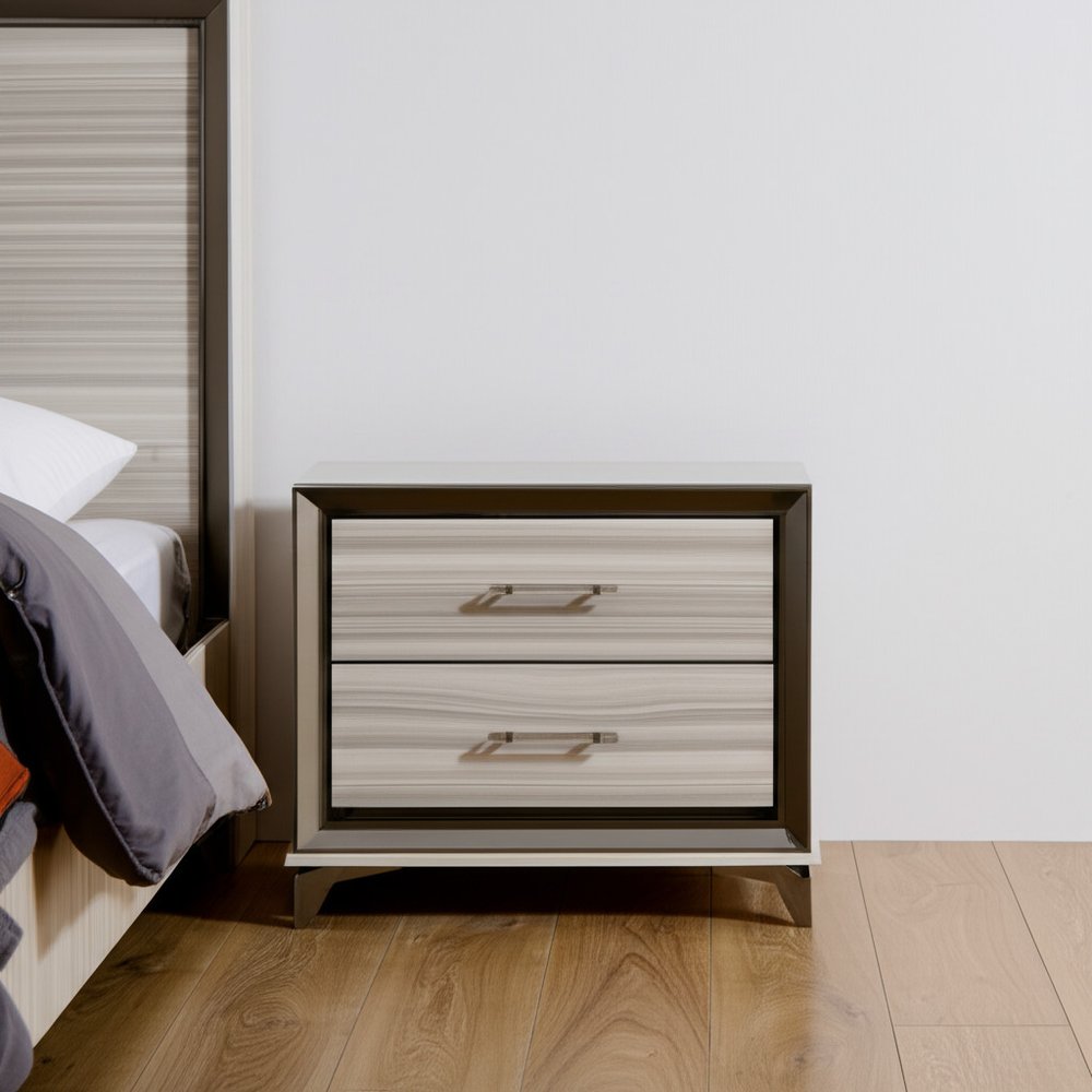 Silver and White Wood Lighted Two Drawer Nightstand - 25-inch