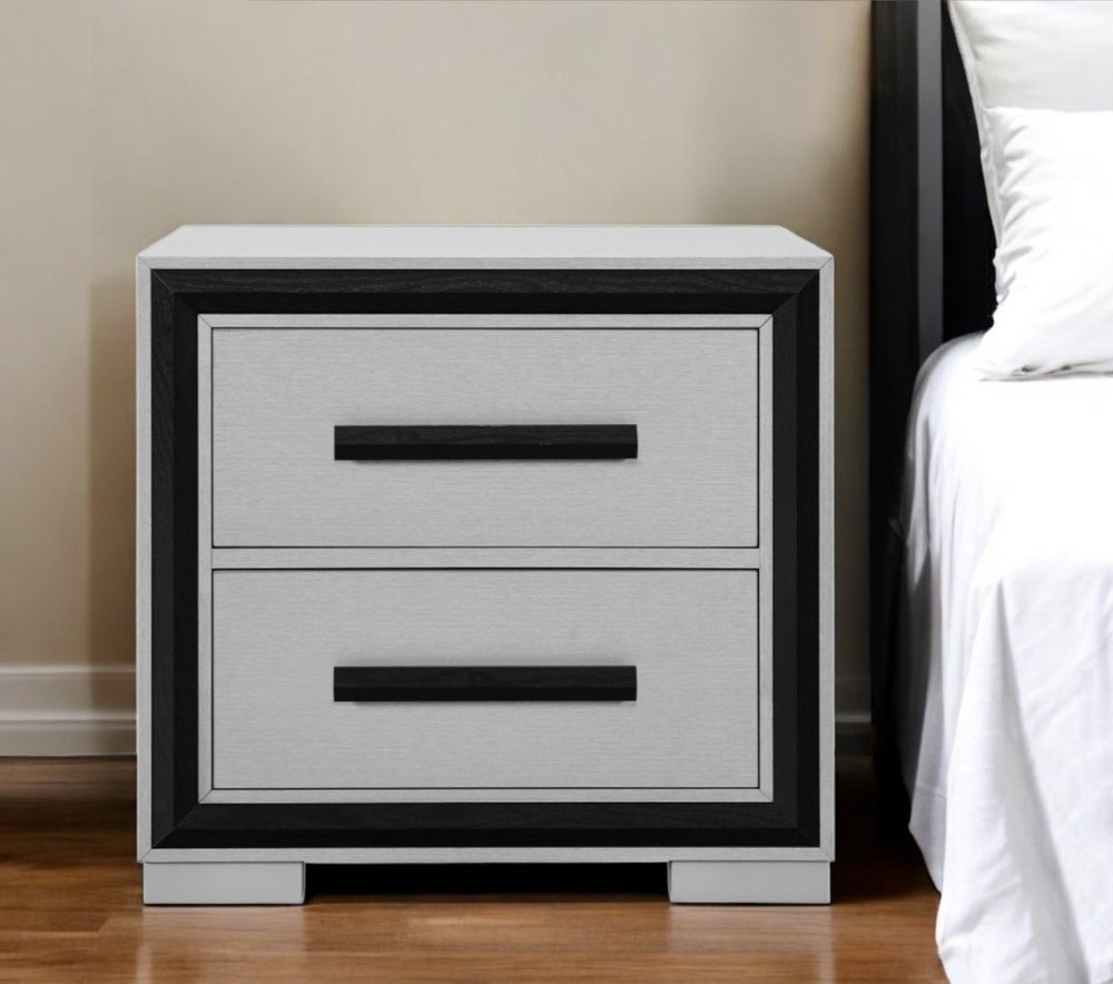 Gray and Black Two Drawer Wood Nightstand - 25-inch