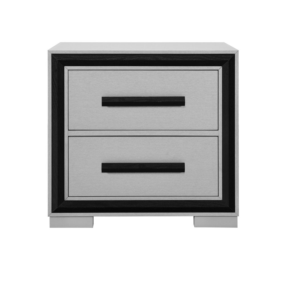 Gray and Black Two Drawer Wood Nightstand - 25-inch