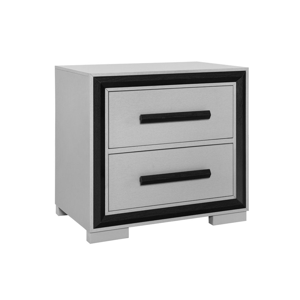 Gray and Black Two Drawer Wood Nightstand - 25-inch