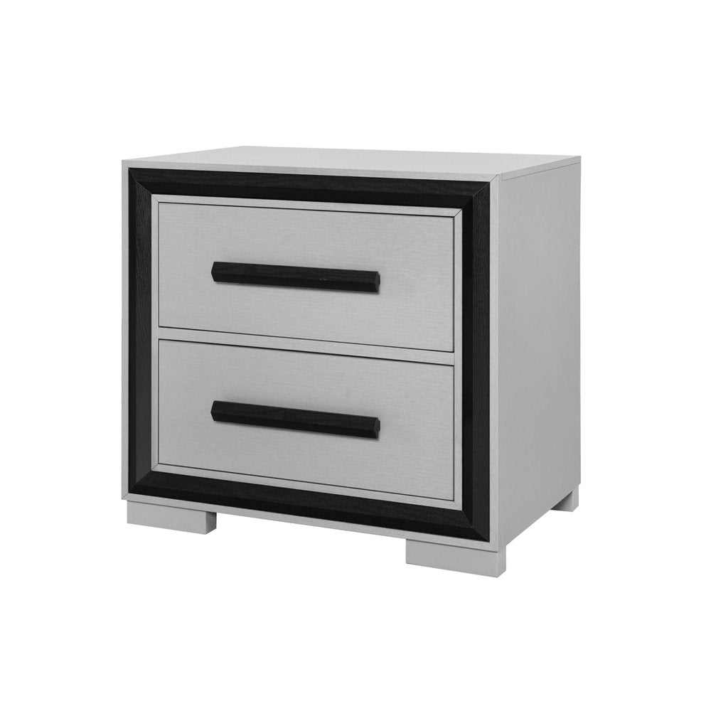 Gray and Black Two Drawer Wood Nightstand - 25-inch