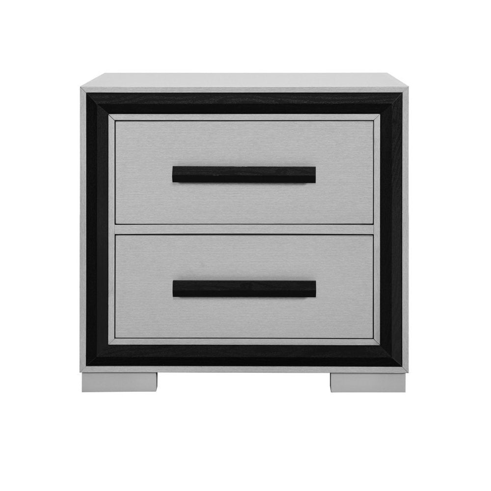 Gray and Black Two Drawer Wood Nightstand - 25-inch