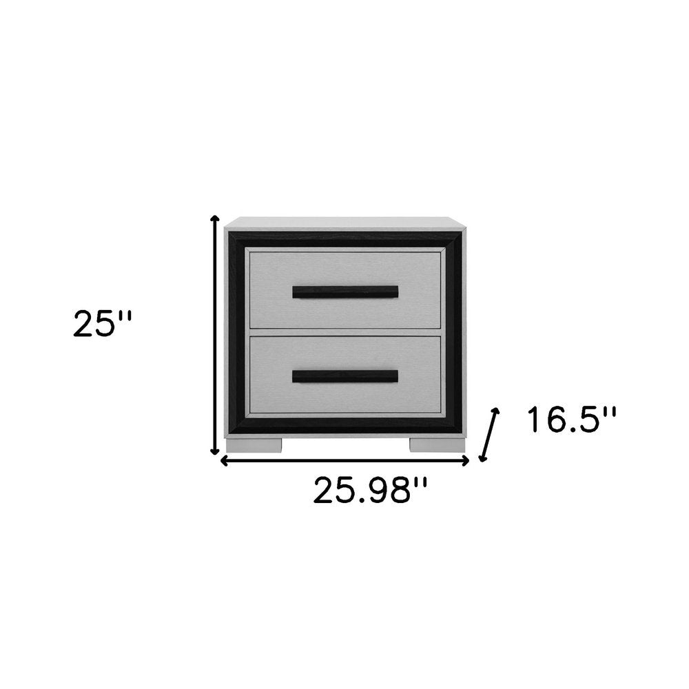 Gray and Black Two Drawer Wood Nightstand - 25-inch
